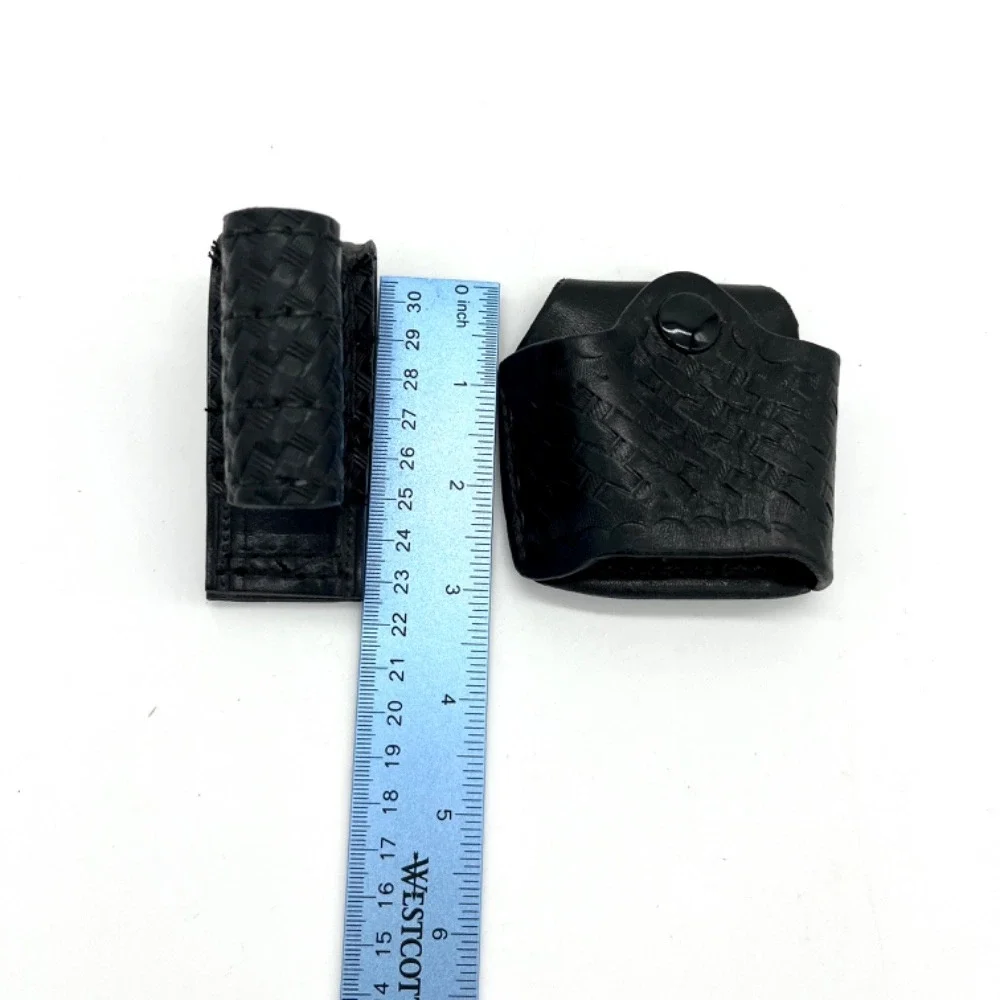 Leather Basket Weave Handcuff & Flashlight Holder Pouch Set Belt Accessories‎